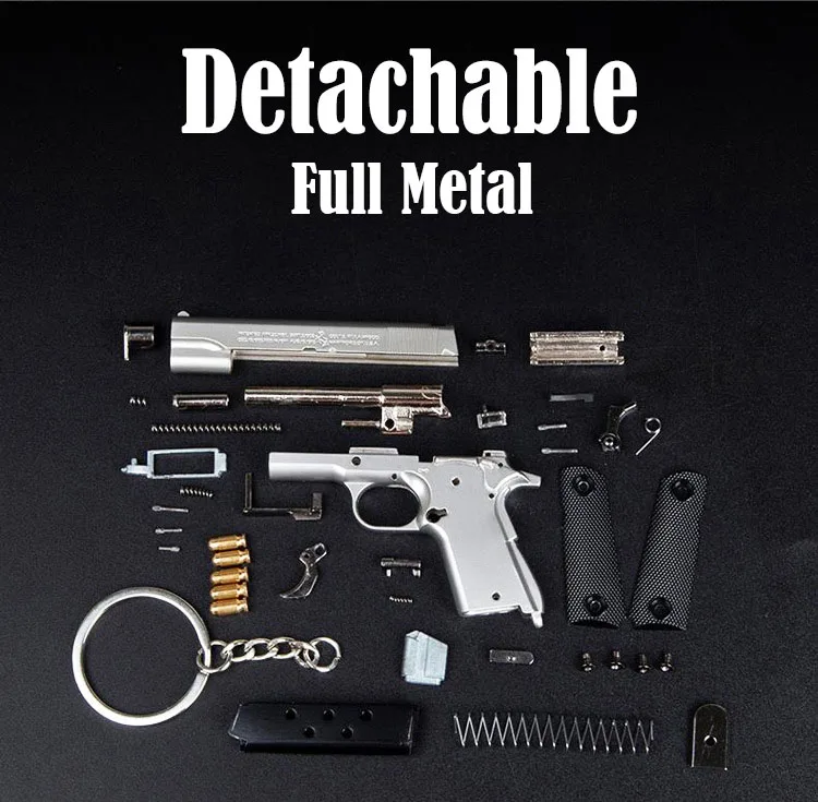 Full Metal 1911 Shell Eject Pistol Shaped Keychain Realistic Model Removable Magazine,Mini Tactical Toy Gun Model Gift for Men