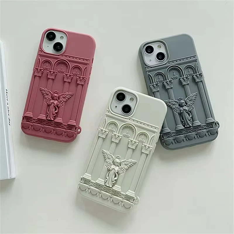 حافظة لهاتف سامسونج جالاكسي S25 S24 S23ultra A35 A55 A25 ريترو عمل فني ثلاثية الأبعاد تمثال ملاك لينة سيليكون غطاء خلفي مقاوم للصدمات