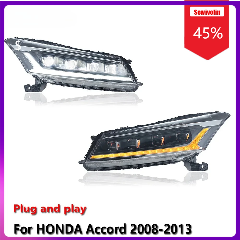 

Sewiyolin автомобильные светодиодные лампы фары в сборе для HONDA Accord 2008-2013 противотуманные фары DRL тормозной указатель поворота