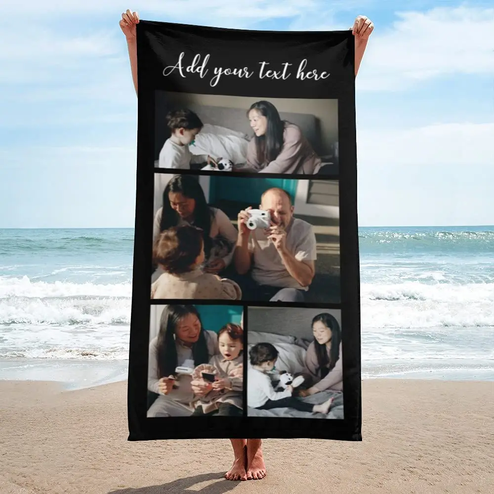 Personalized Beach Towels for Adults Men Women Kids Custom Bath Towel with Photos Collages Swim Pool Towel Valentine\'s Day Gifts