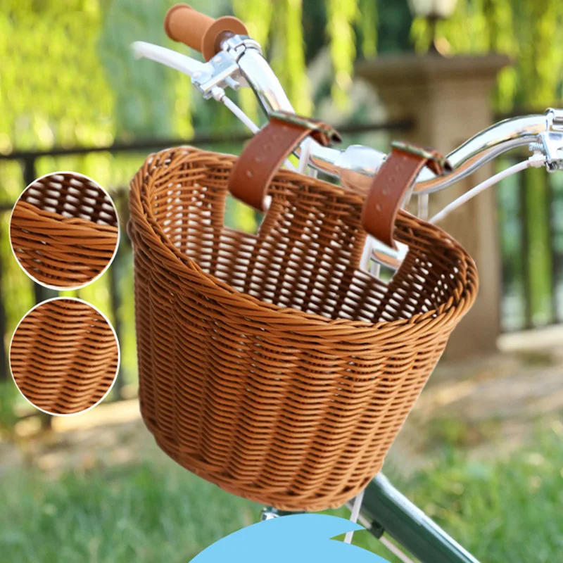 

Rattan Wicker Weaving Storage Basket Front Handlebar Bicycle Sundries Container Scooter Walker Adjustable Bike Accessories