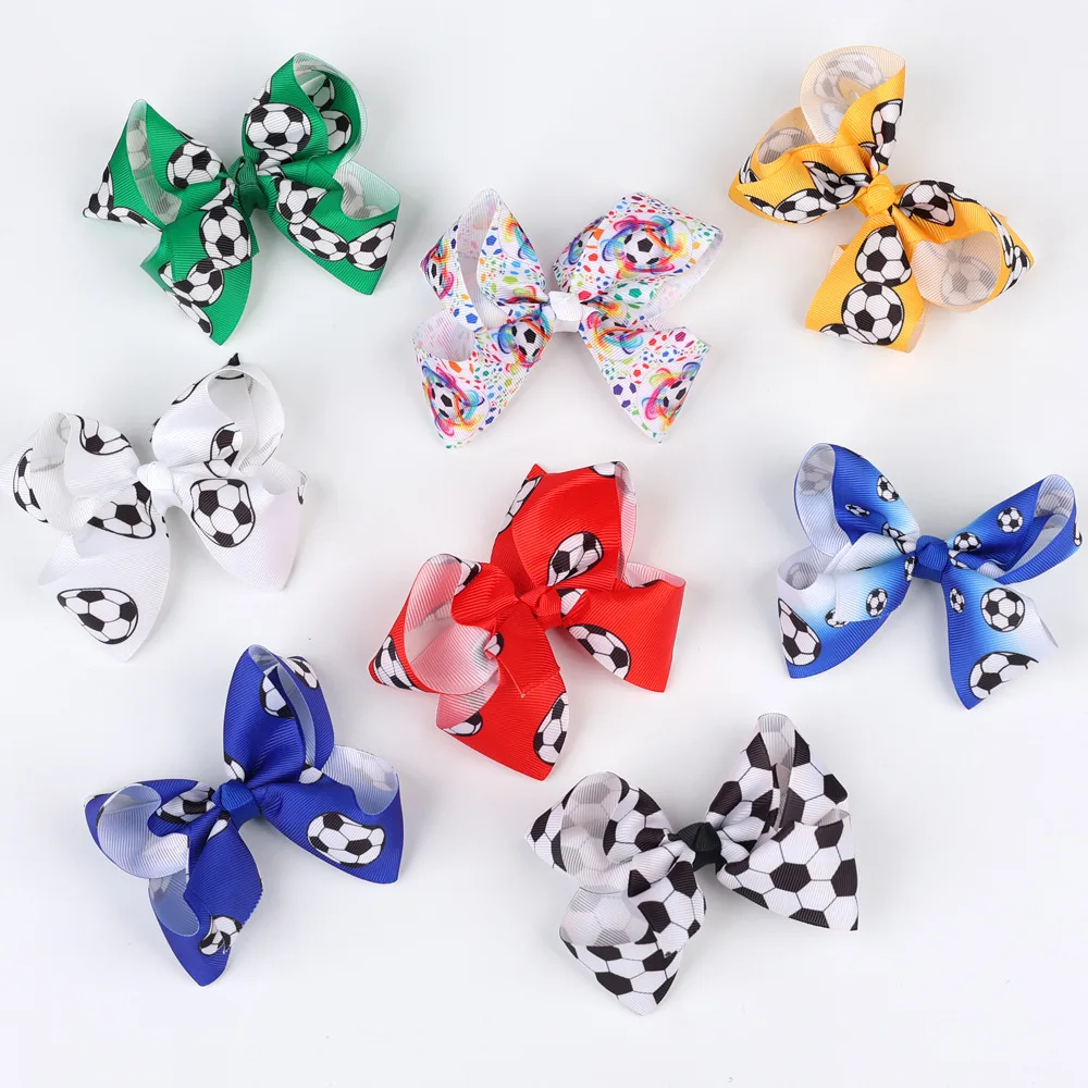 

12pcs/lot Football Cup Fashion Soccer Print Bow Hair Clip for Soccer Sport Fans Gift Football Bow Hairpin Double Bow Clip