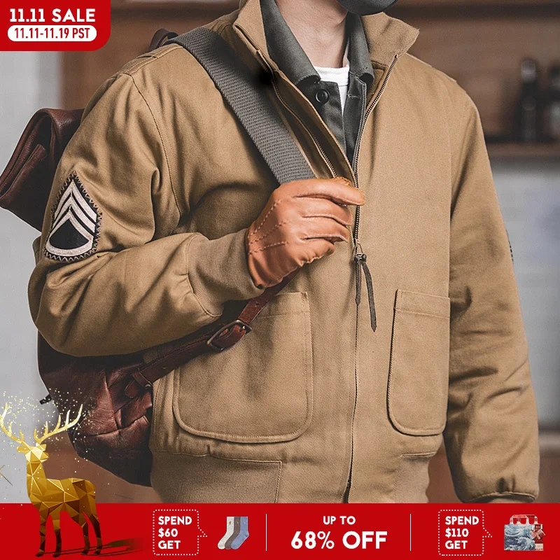 Maden Herren M1942 Khaki Farbe Tank Jacken leichte Version und dickere Version Herbst und Winter Fleece Futter warme Mäntel