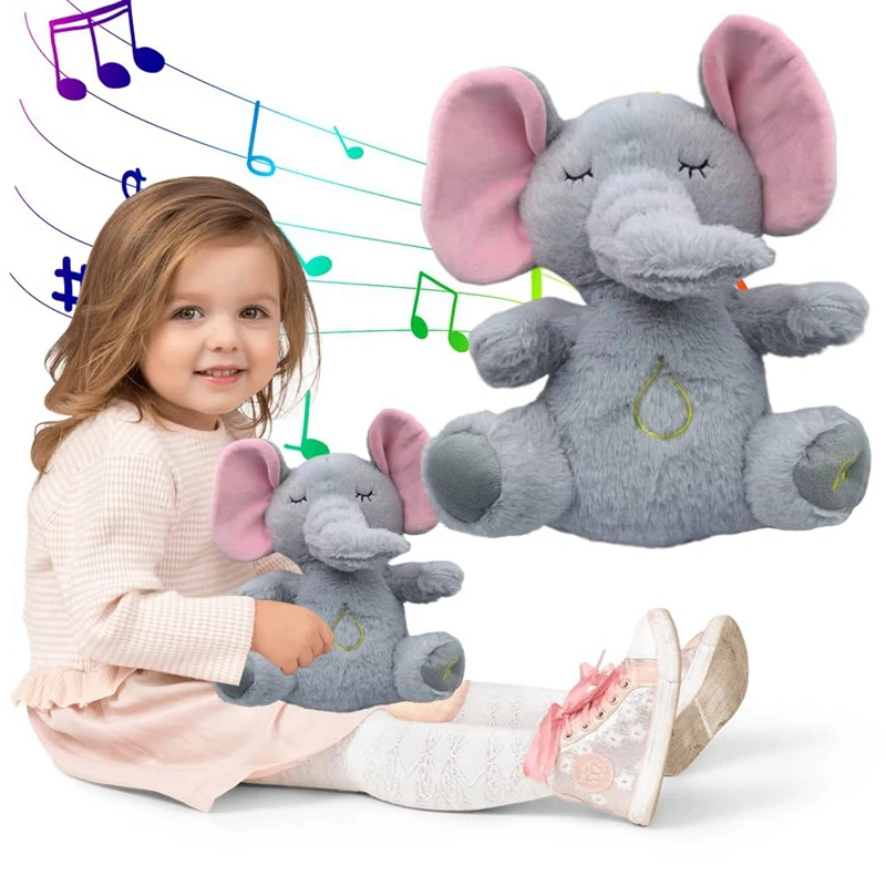 Calming Elephant Plush Baby Sound Machine Soothe Snuggle Elephant Breathing Stuffed Animal Plush Toy Sleeping Baby