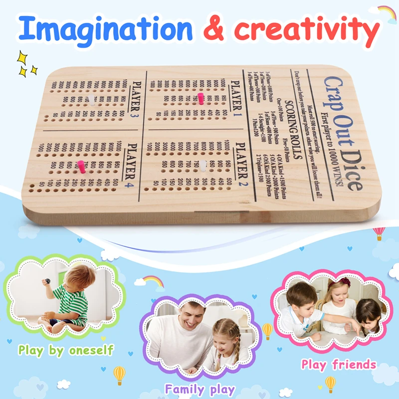 HOT SALE Wooden Crap Out Dice Score Board Classic Family Game Round Funny Dice Board Game With Wood Tray Score Pad Dice Tray