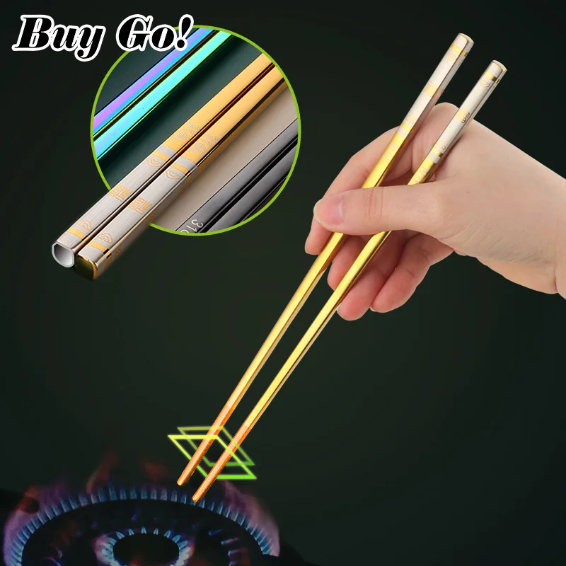 1Pair Japanese Chopstick Stainless Steel Metal Food Sticks Fast Food Noodles Sushi Laser Engraving Chopsticks Tableware Bar