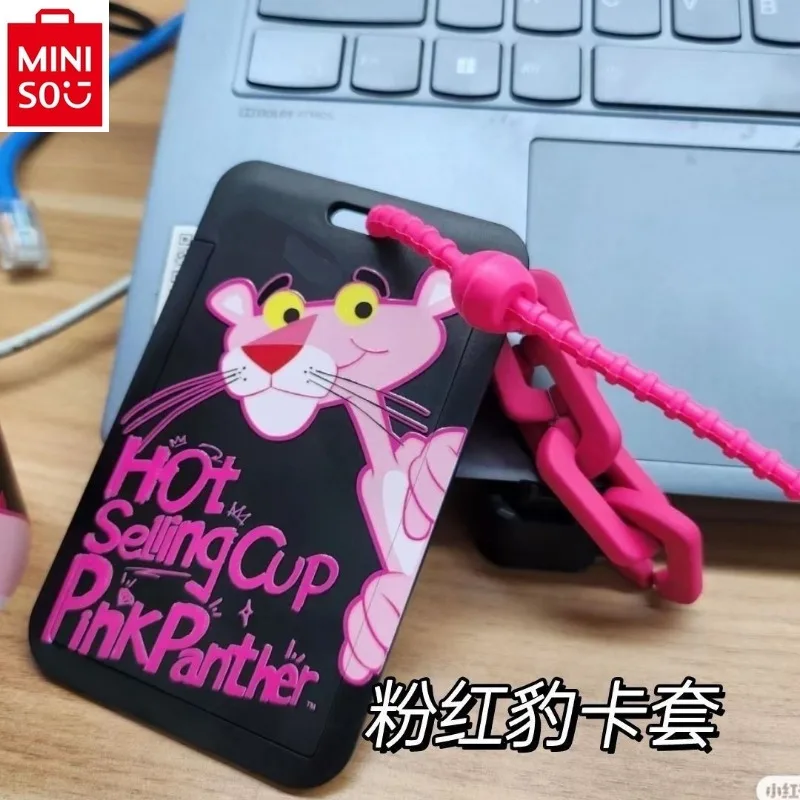 MINISO   Disney Pink Leopard Cute Print Student Card Set Rice Card Access Control Storage Women's Multi functional Card Bag