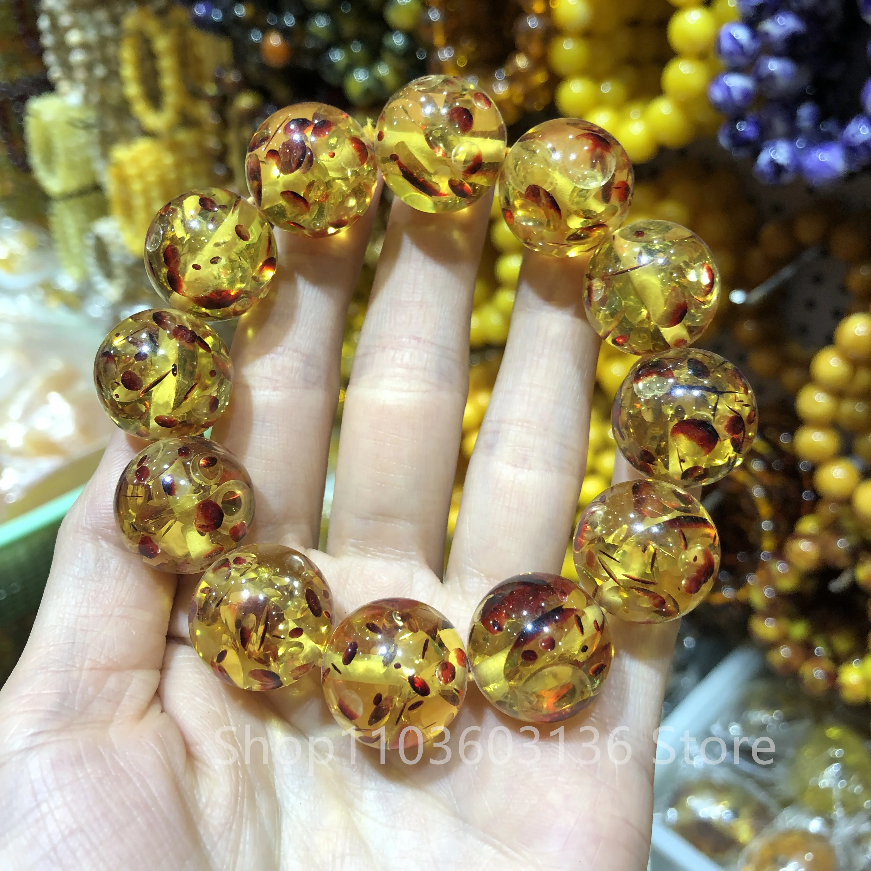 Amber Yellow Beeswax Old Honey Wax Amber Bracelet Round Patterned bracelets Row for Men Hand Bangle Suitable 15-20 -25cm