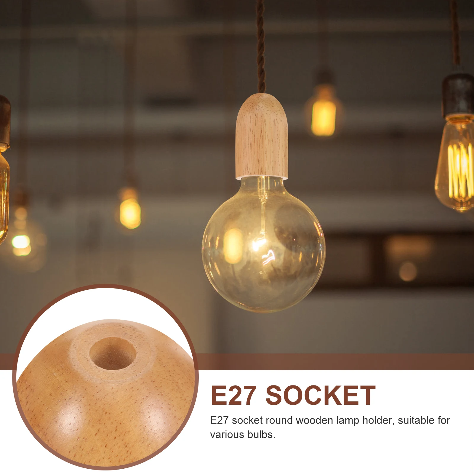 Solid Wood Lamp Cup E27 Round Holder Retro DIY Socket Modern Finials Table Lamp Accessories Ch Base Wooden Covers Night