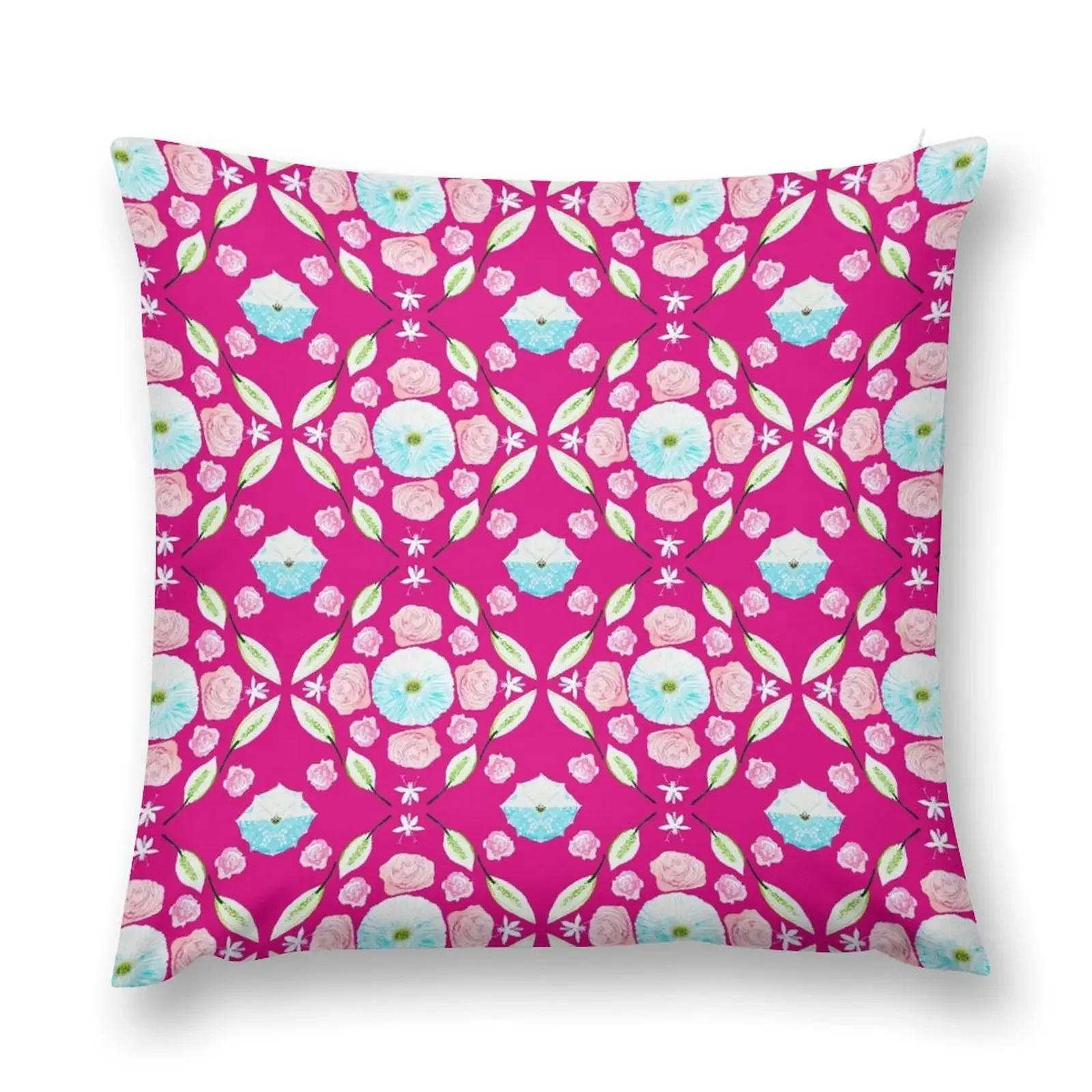 

Watercolor Flowers Seamless Tile Pattern Magenta Throw Pillow Custom Cushion Photo Decorative Sofa Cushion pillow