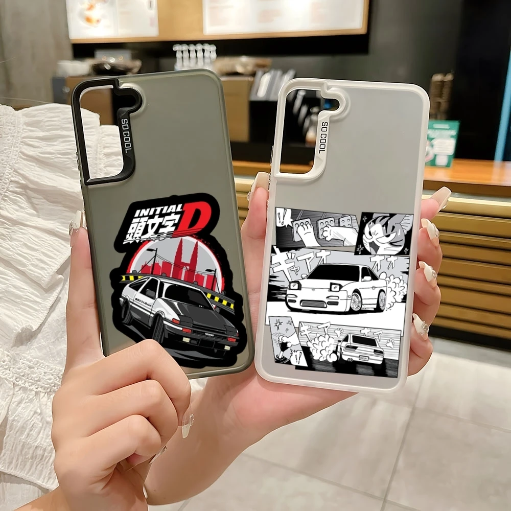 Anime Initial D Phone Case Laser Matte Hard for Samsung s 22 23 24 Note 20 Ultra Plus PRO FE Black White Cool cover