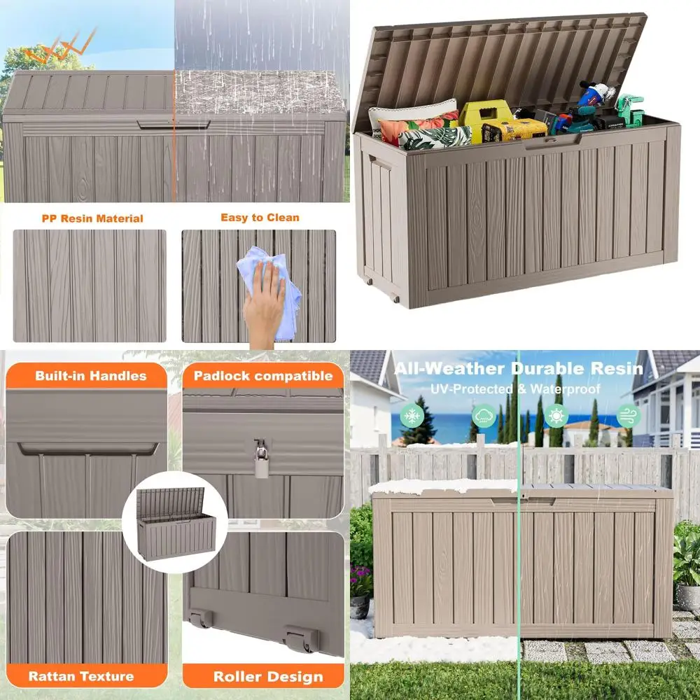 

Серый устойчивый к атмосферным воздействиям ящик для хранения на открытом воздухе с замком для мебели для патио, сада и инструментов