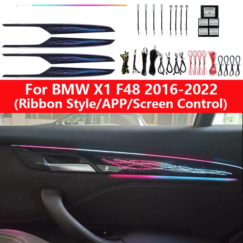 

17 в 1, символьная окружающая лампа для BMW X1 F48 2016-2022, оригинальная 1:1, форма, приборная панель, украшение двери, атмосферная лампа, управление через приложение