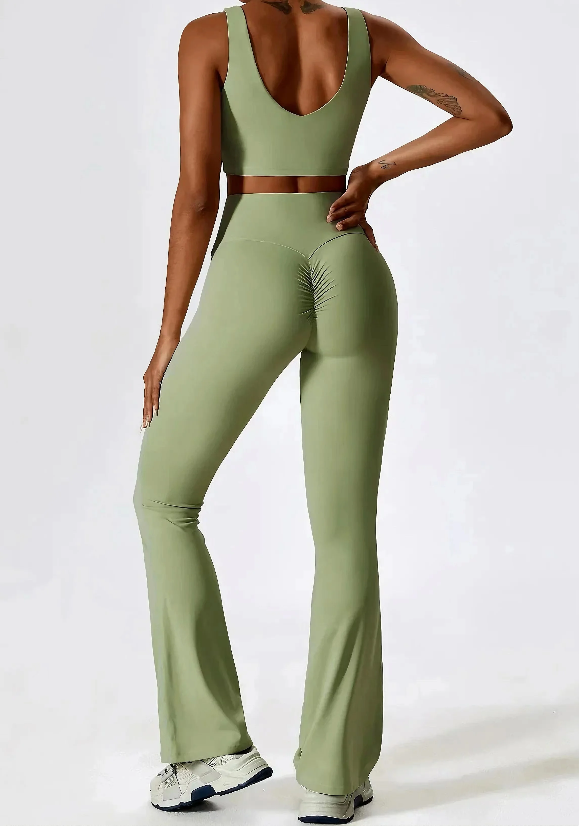 Nude Pure Color Ice Silk Slightly Flared Hip-Lifting High Waist Fitness Slim Fit Yoga Flared Pants