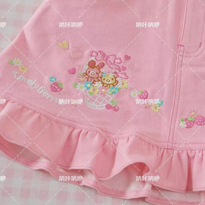 IMU Japanese Sweet Girls Pink Skirt Spring and Summer New Subculture Kawaii Short Skirt Cartoon Embroidered Daughter Clothes Ski