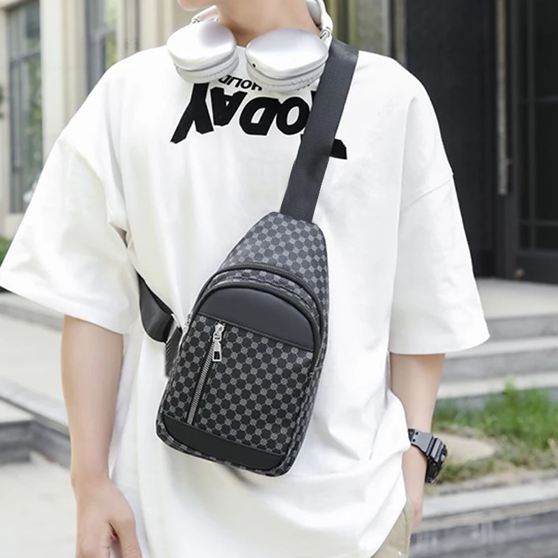 Bolso de pecho funcional de estilo neutro para mujeres y hombres con diseño de puntos de retales, adecuado para bolsos de un solo hombro de negocios