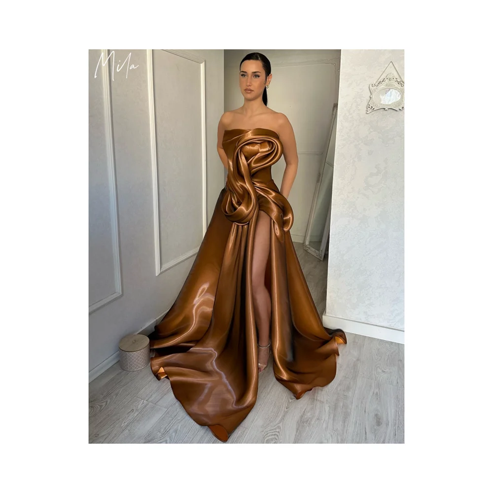 

Простое платье для выпускного вечера с высоким разрезом по бокам Mila, роскошные вечерние платья без рукавов на заказ, без бретелек длиной до пола, платья de fiesta