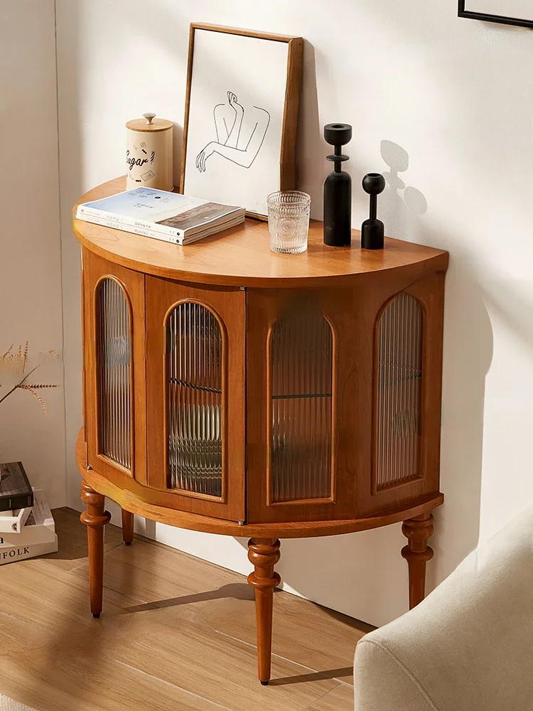 Side cabinet, retro entrance cabinet, medieval acrylic cherry wood edge French semi-round small cabinet