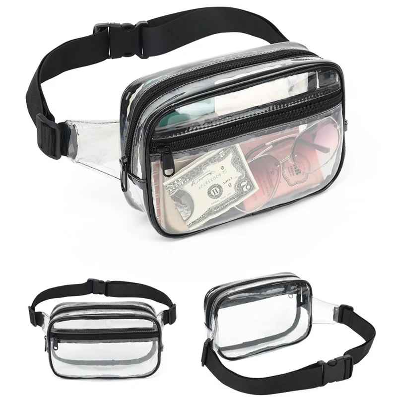 

Transparent PVC Fanny Pack Sports Casual Multi Carry Clear Waist Bags Waterproof Security Check Friendly Crossbody Bag