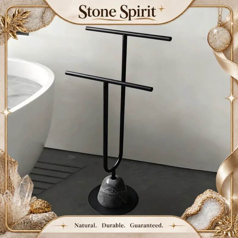 【Natural】Modern Minimalist Marble Floor Towel Rack Bathroom Freestanding Towel Holder No Drill Storage Shelf