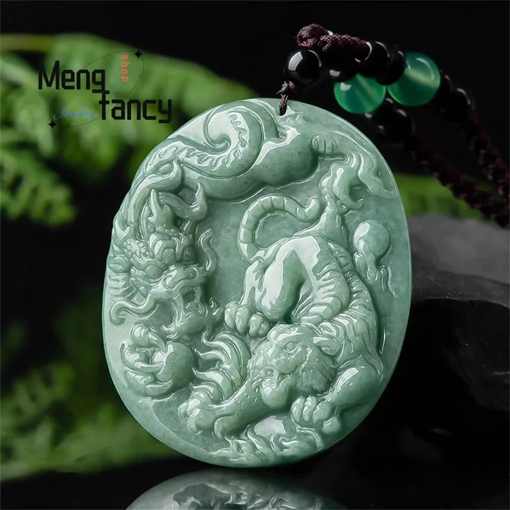 Natural A-goods Jadeite Zodiac Crouching Tiger Hidden Dragon Pendant Ice Jade Retro Exquisite Best Selling Fashion Fine Jewelry view 3