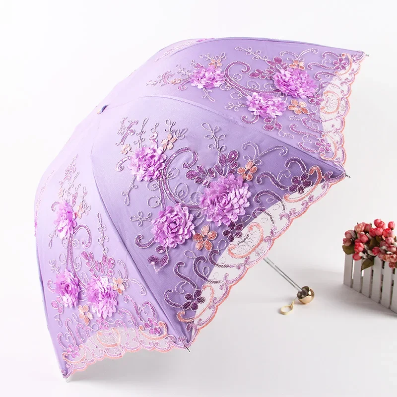 New Fashion Vintage Embroidered Lace Folding Princess Umbrella Summer Outdoor Portable UV Protection Sun Umbrella Sunny Umbrella