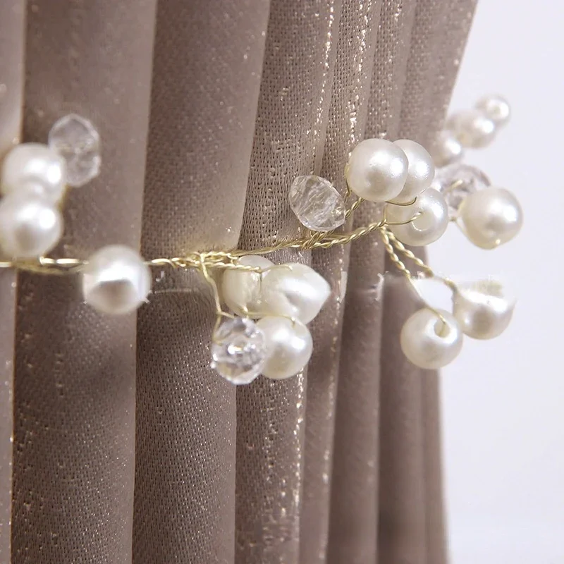 

Straps Light Luxury Nordic Modern Romantic Curtain Ins Copper Wire Pearl Handmade DIY Curtain Strap