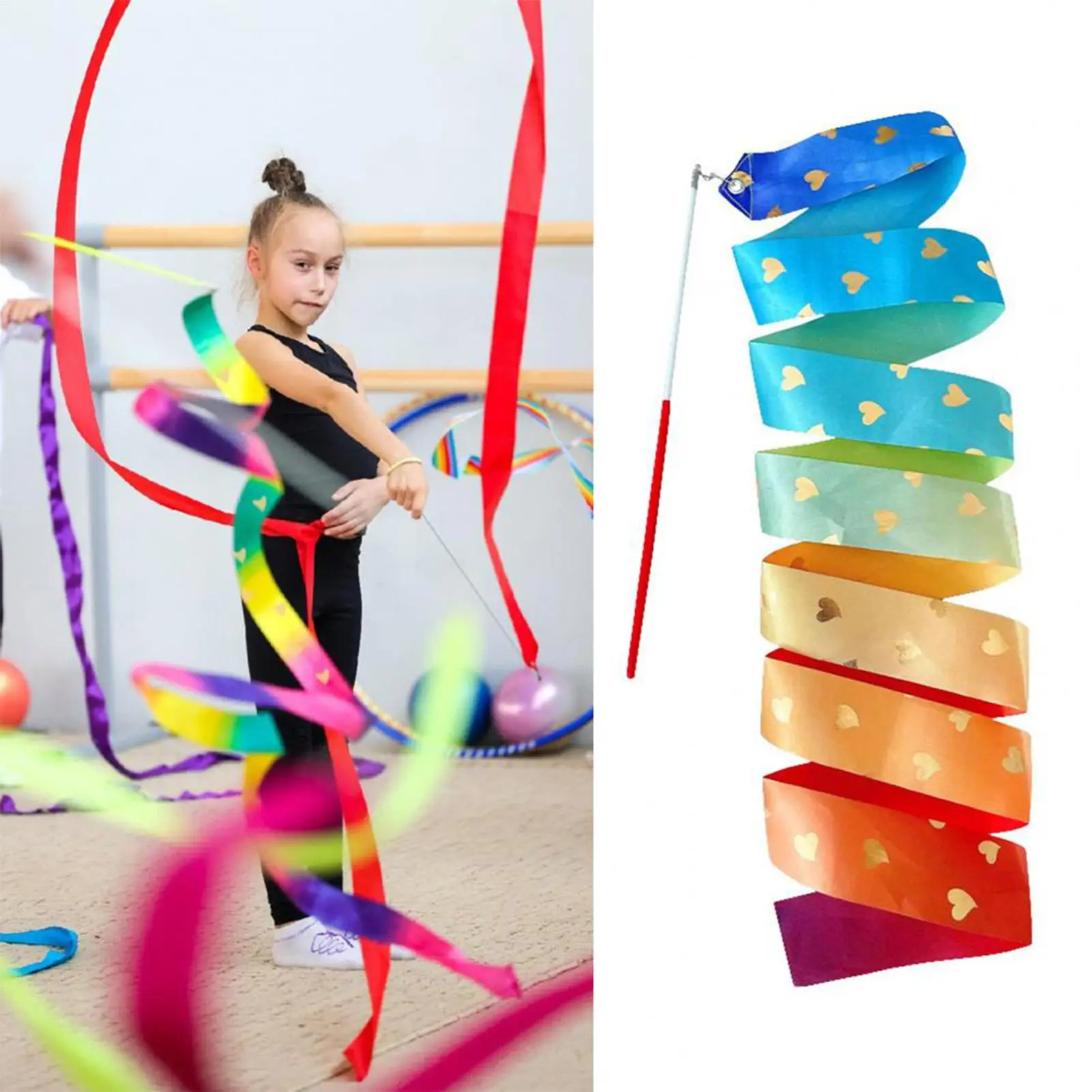 Dance Ribbons for Kids 6.56ft Long Silk Rainbow Streamer Dancing Ribbons for Kids Goodie Bags Stuffers Kids Gymnastics Band with