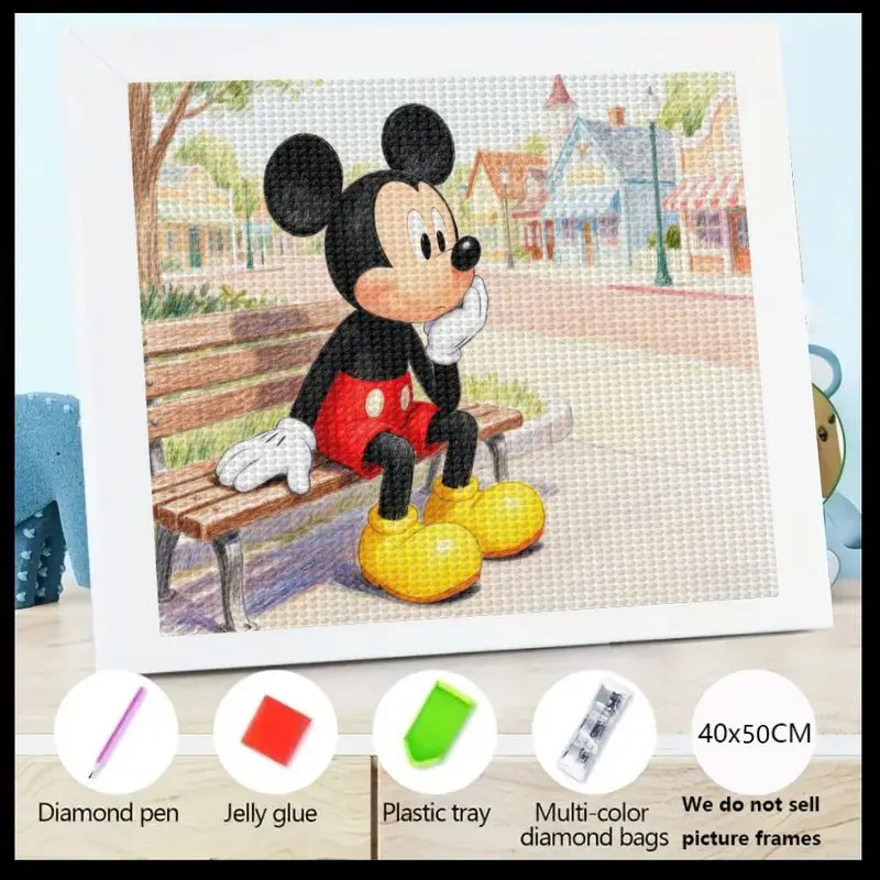 

1 шт. Disney Mickey Mouse 5D комплект алмазной живописи, милый персонаж мультфильма, сидящий на скамейке, полная дрель, алмазное искусство, поделка своими руками, расслабление