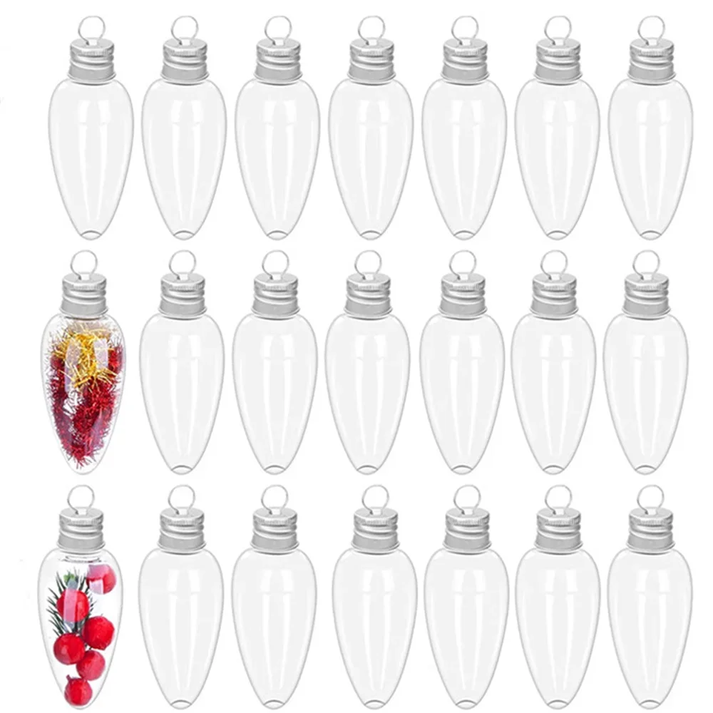 12Pcs Christmas Fillable Light Bulb Clear Ball Ornaments Transparent Candy Gift Box Xmas Tree Baubles Hanging Decor