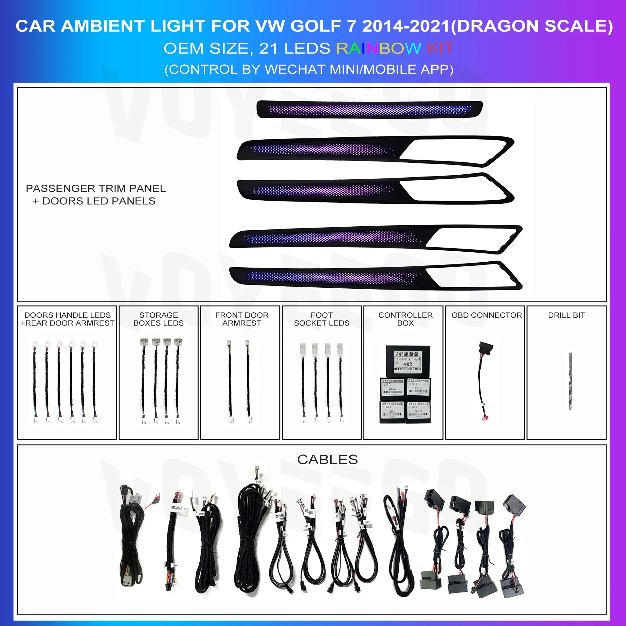 Car Ambient Light Voyeego Factory Price Hot Selling Ambient Light For V W Golf 7 2014-2021 Dragon Scale Style