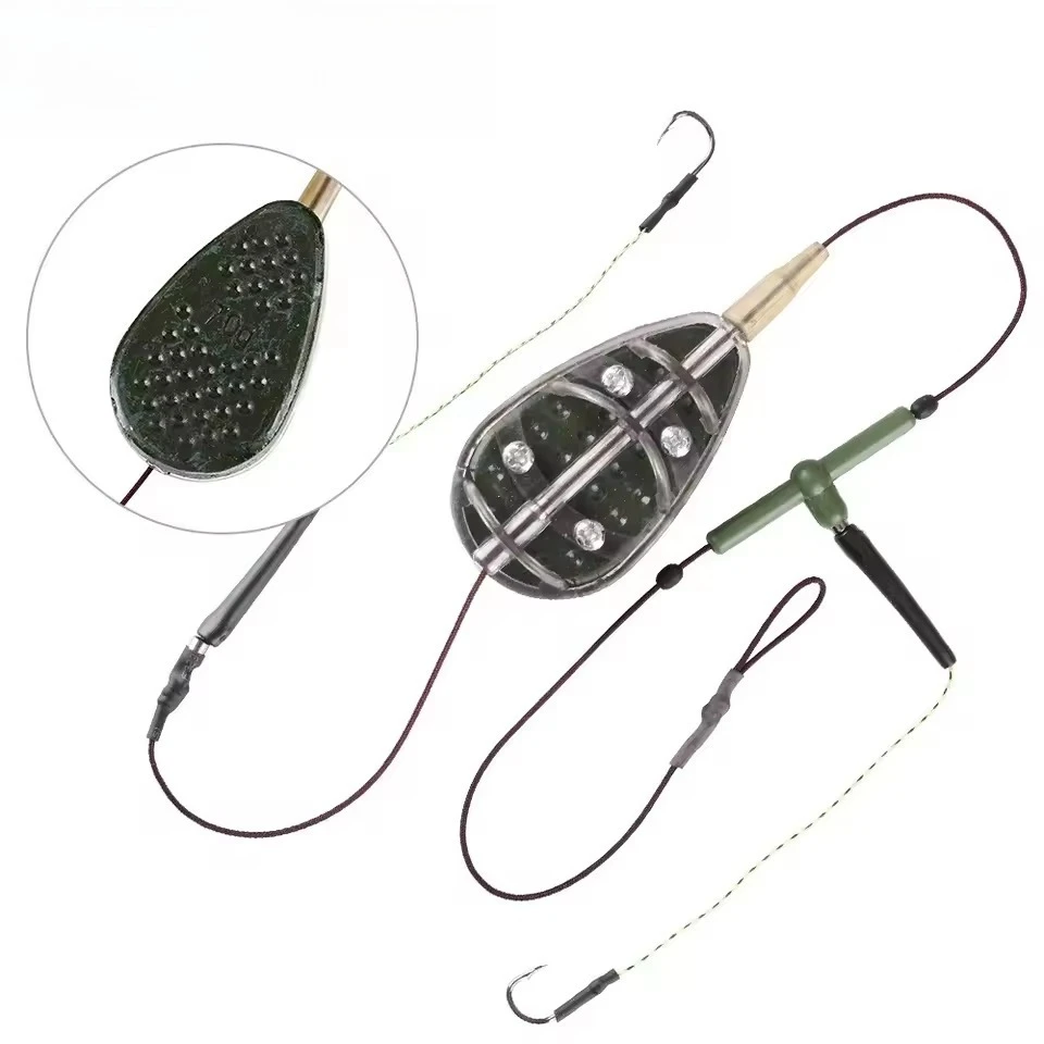 1 Stück Method Feeder Rig Vorgebundenes Inline-Karpfenangel-Set mit Scharfen Haken, Köderkorb, Bleigewicht, Süßwasser-Angelausrüstung für Karpfen