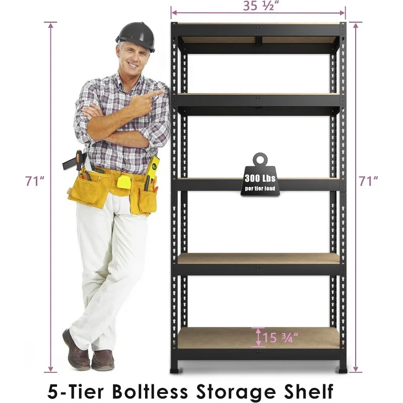 Heavy Duty Storage Shelves - 4 Packs 5-Tier 35.5