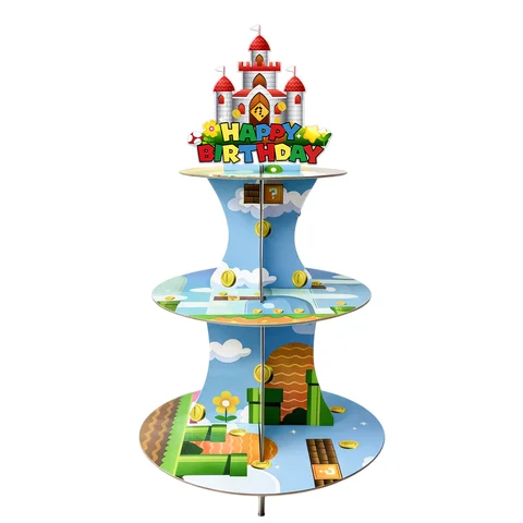 3-Tiers Super Brothers Cupcake Stands Super Brothers Party Cake Stands Super Brothers Cake Decorations for Super Brothers Birthday Party Decorations & Game Brothers Birthday Party Supplies