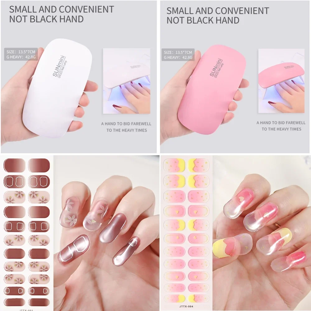 Lâmpada uv curada gel tiras de unhas adesivo de longa duração tiras de esmalte envolve cobertura completa cor pura gel francês arte do prego adesivos