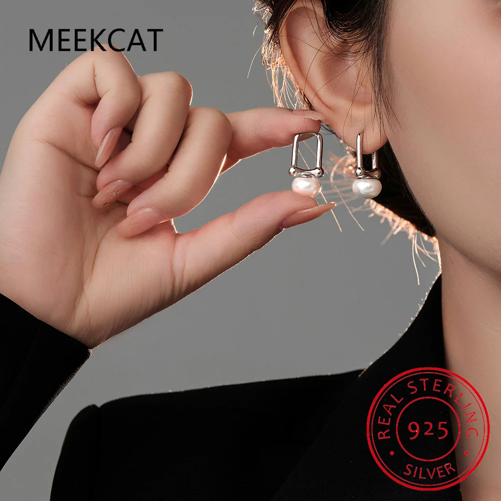 S925 perak murni Oval mutiara anting Hoop UNTUK WANITA pesona mencegah alergi anting perhiasan pesta hadiah aksesoris