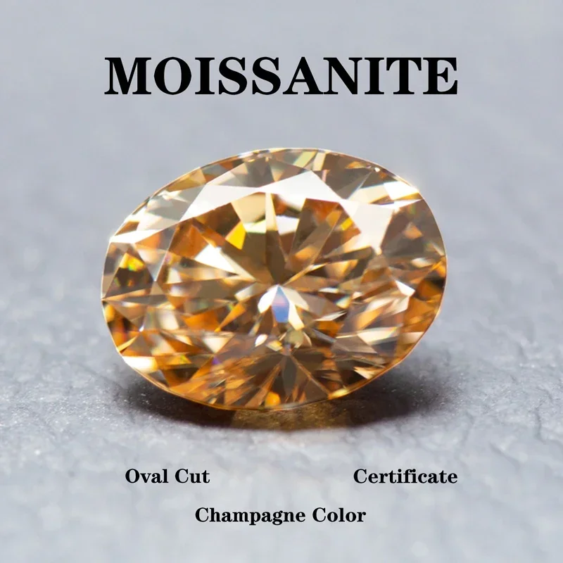 

Moissanite Stone Oval Cut Champagne Color Extremely Shiny Quality DIY Advanced Jewelry Rings Earrings Making with Certificate