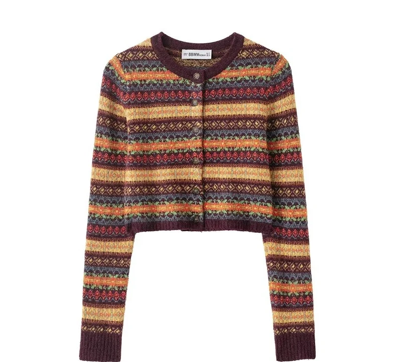 

Модная повседневная свободная вязаная короткая куртка женская в уличном стиле из полиэфирного волокна круглая