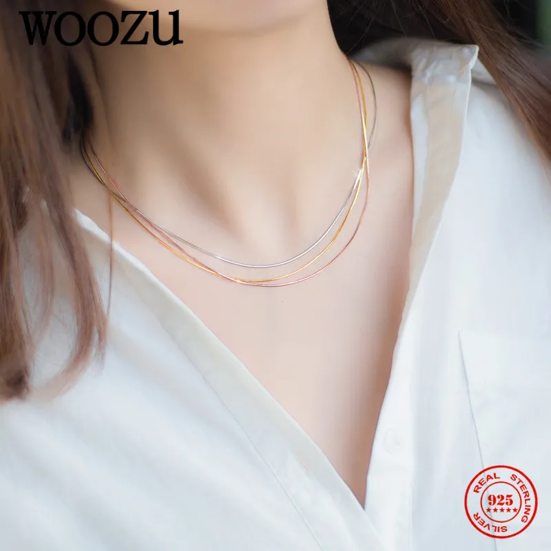 WOOZU 925 Sterling Silver Fashion Gloss Snake Bone Clavicle Chain Necklaces For Women Charm Party French Hip Hop Jewelry Female