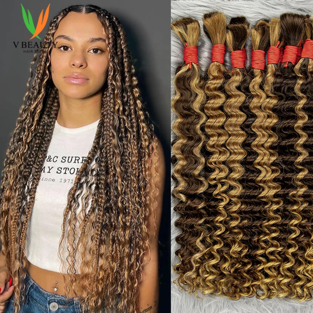 

10A Quality Human Hair Braiding Hair Boho Braids Human Hair Bulks Deep Wave Brazilian Human Hair 100g/pack Bulk Hair for Women