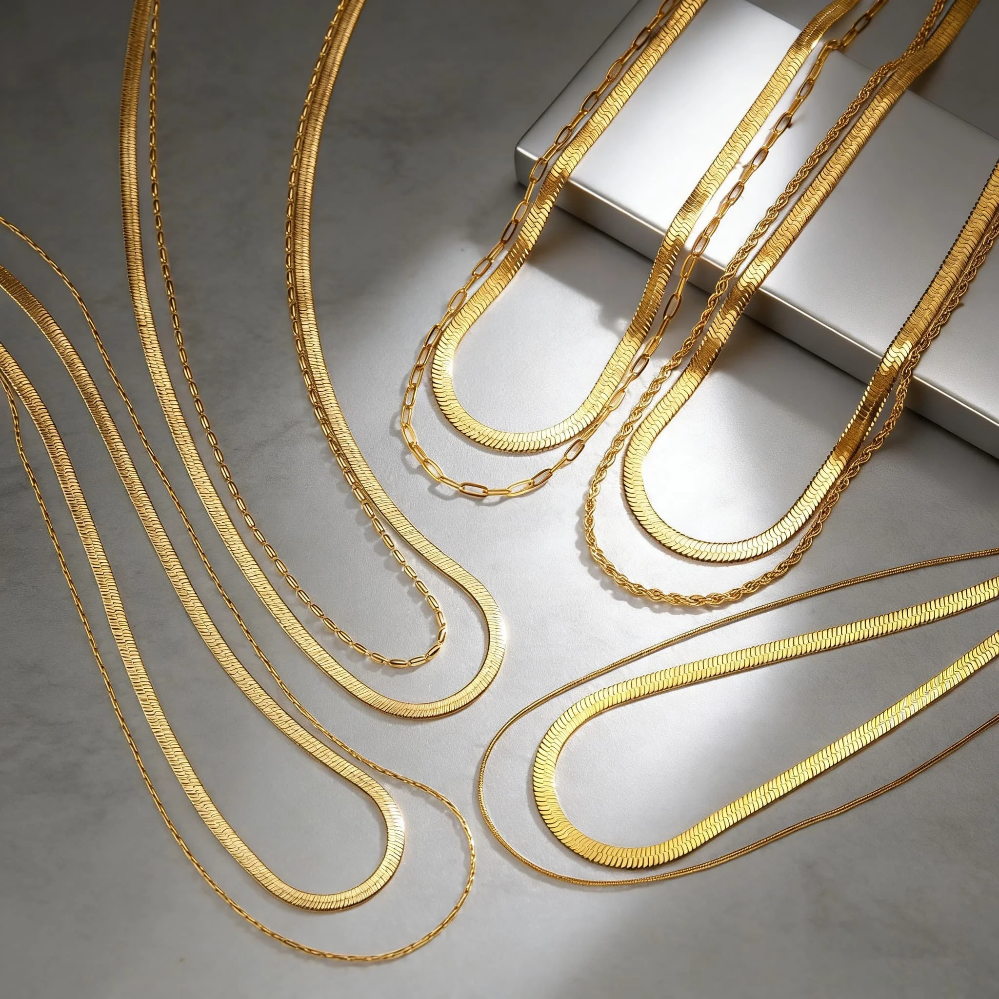 New Geometric Snake Chain Necklace for Women Blade Chain Link Chain Double Layer Necklace 24K Gold Plated Gothic Jewelry Gift