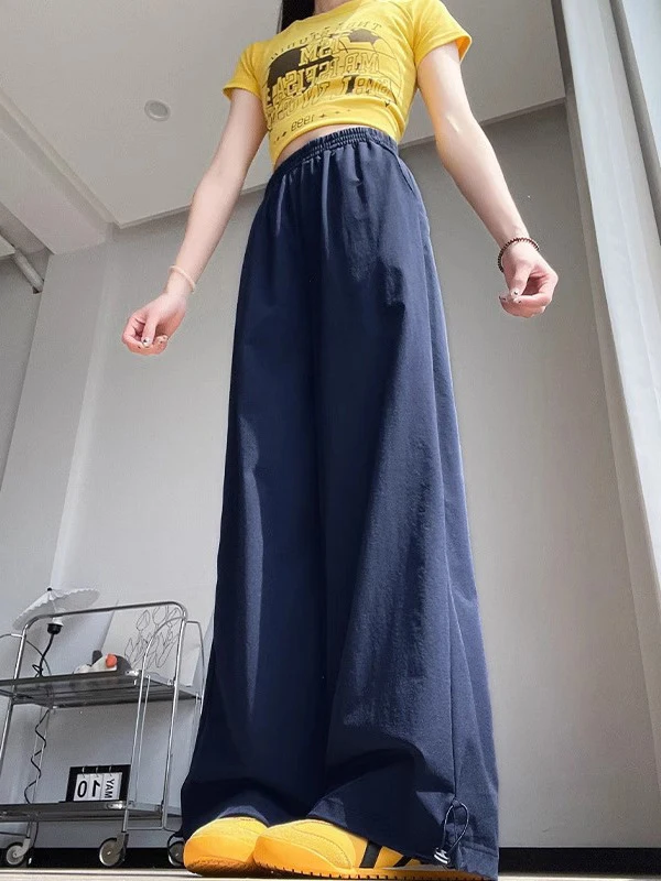 Pantalones Cargo para mujer, ropa de casa semianancho de lona azul marino para las cuatro estaciones, cómoda salón, capas de leopardo, usable, a juego, suave, de gran tamaño