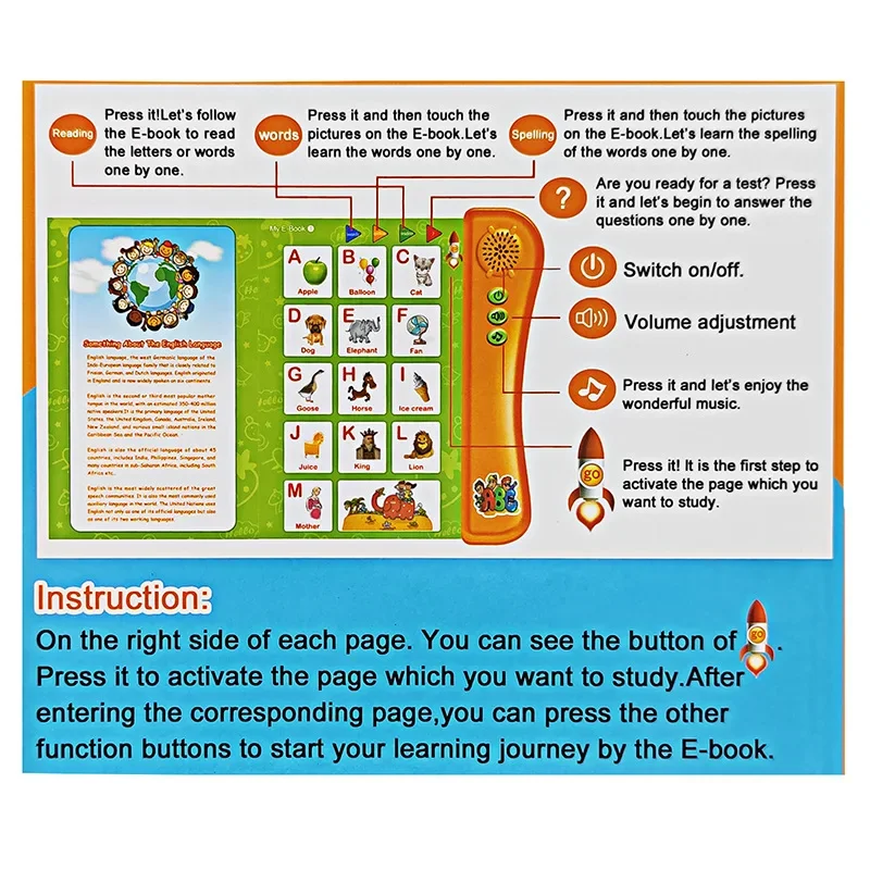 Juguete de lectura de puntos en inglés, juguetes educativos para edades tempranas para niños, multilibro electrónico para niños pequeños, aprendizaje de inglés, libro audible, regalos de cumpleaños