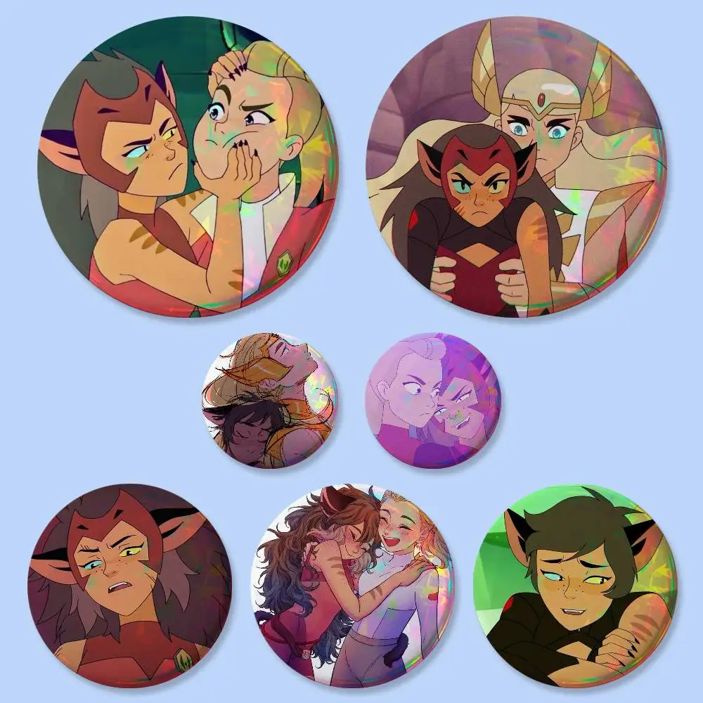 C-Catradora Shera Vintage Anime Pins Redondos de 25, 32, 44, 58, 75 mm para Cosplay, Decoração de Bolsas, Presentes para Fãs, Coleção, Amigos, Broche e Lembrança