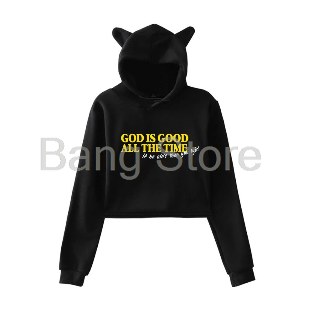 Forrest Frank God is Good All the Time Cat Ear Hoodie Women Long Sleeve Sweatshirts Female Casual Streetwear Crop Tops