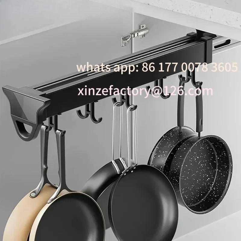 

Customizable Kitchen Cabinet Push-Pull Pot Rack Locker Rack Wardrobe Multifunctional Pull-out Hanger Bags Storage Rack For Home