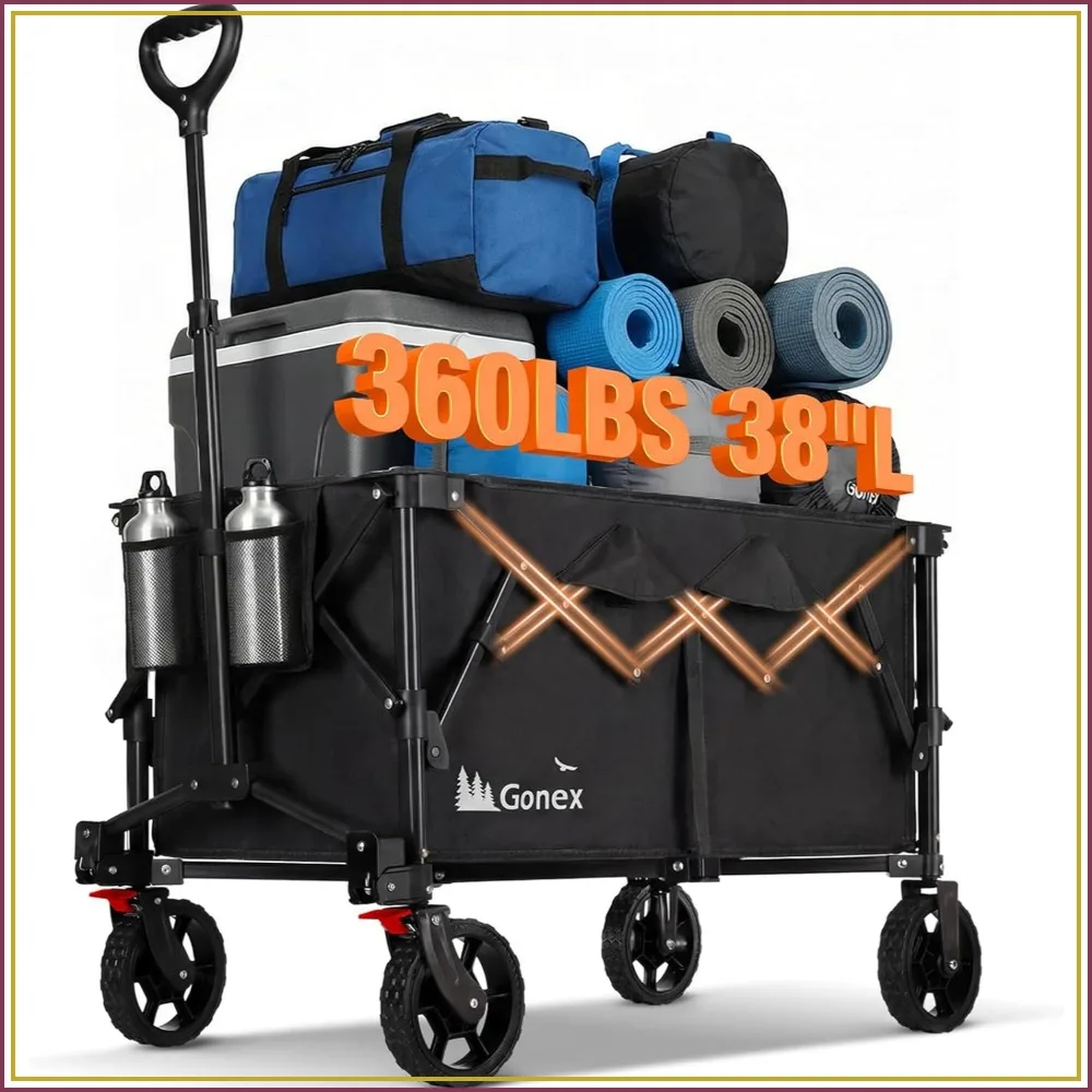 

Foldable Wagon Cart 360lbs Capacity, 220L Utility Garden Cart with Detachable Wheels for Grocery, Sports, Shopping, Camping