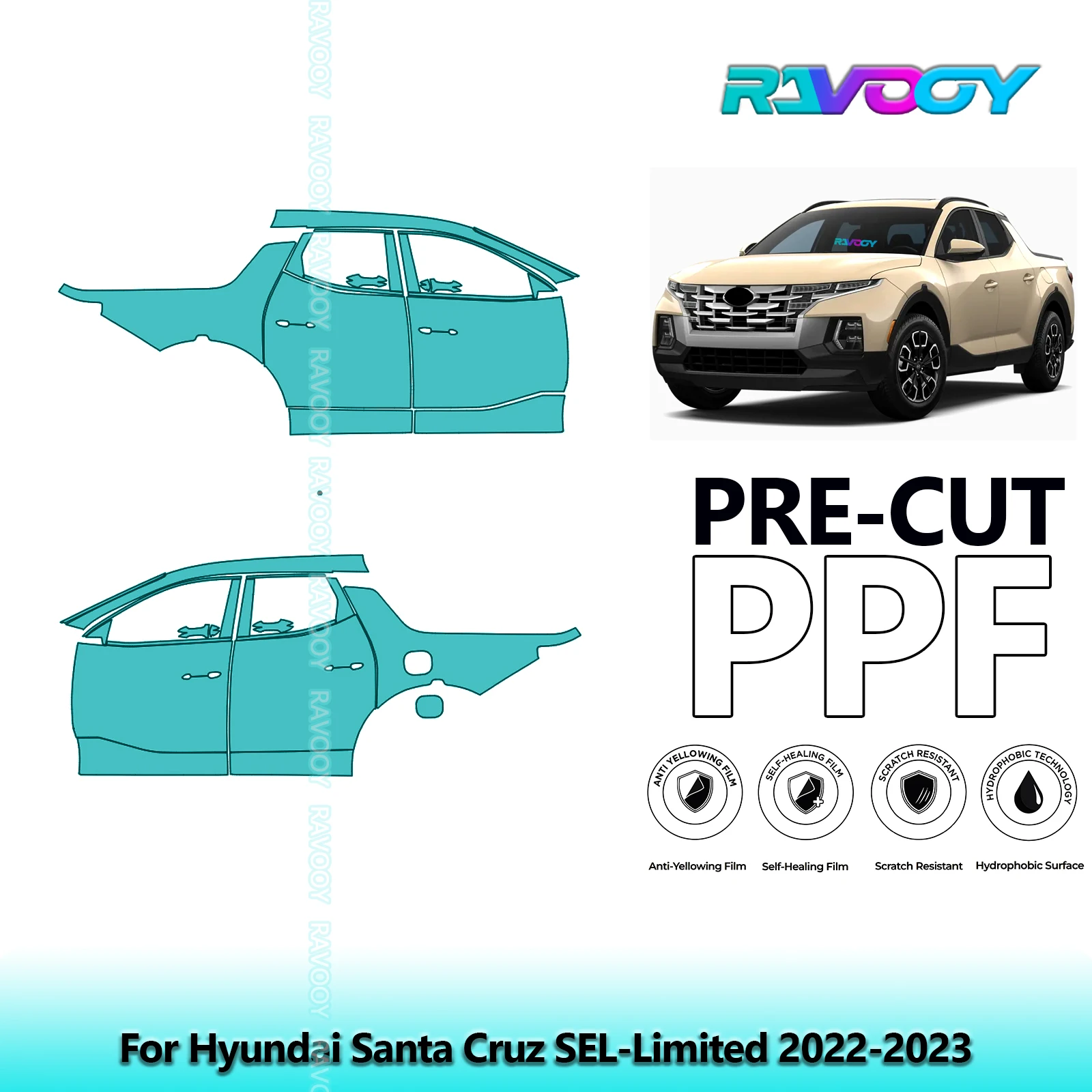 

For Hyundai Santa Cruz SEL-Limited 2022-2023 8.5mil Clear Matte Pre-Cut PPF Door & A/B Pillar Kit TPU Paint Protection Film Set