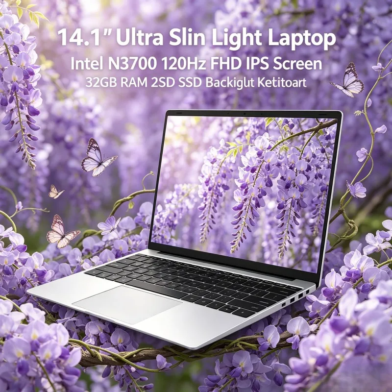 

14.1 Inch Slim Portable Notebook 120Hz FHD IPS Display Intel N3700 32GB Large RAM 2TB Fast SSD Premium Backlit Keyboard