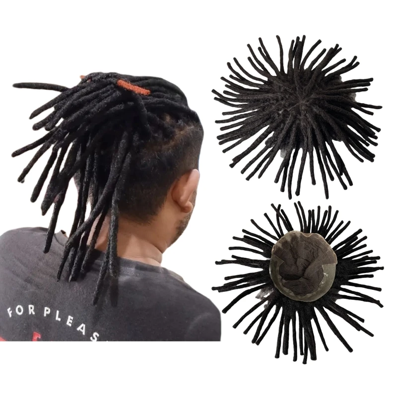 

8 Inches Malaysian Virgin Human Hair Systems #1B Black Color 8x10 Q6 Toupee Dreadlocks Front Lace Units for Black Men